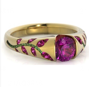 Independent Station Multicolor Exquisite Leaf Inlaid Gemstone Ring Exclusive Supply
