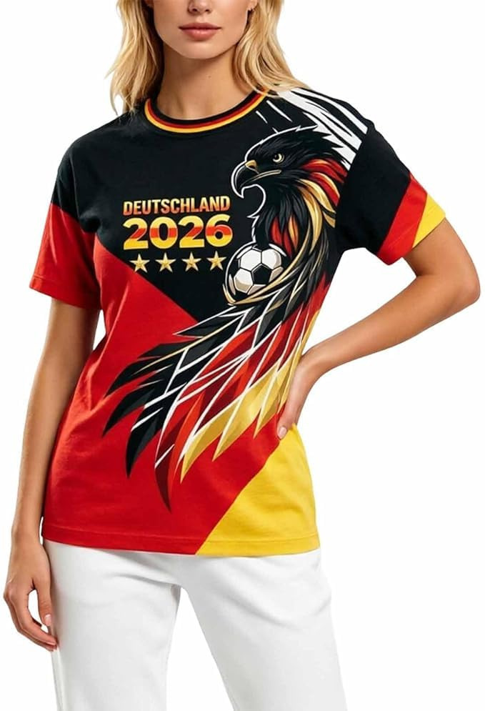 2026 New Men's Round Neck T-Shirt Football Star Eagle Germany Print Men's Top