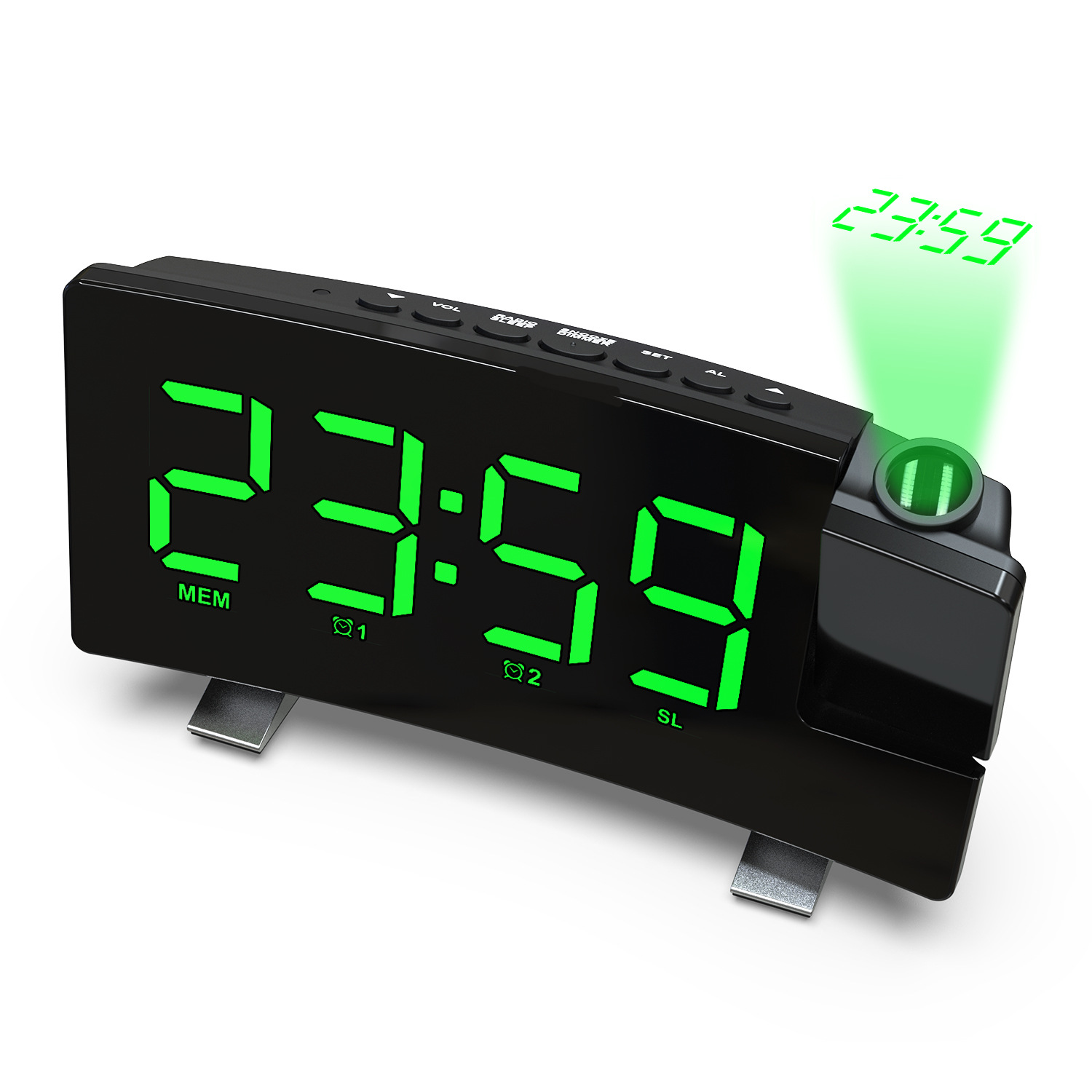 New Radio Alarm Clock USB Charging Always-On Projection Clock Curved Large Screen Desk Clock