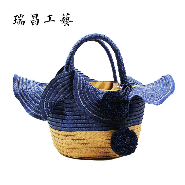Bali paper rope woven beach bag, women's handbag, straw woven bag, lotus leaf beach bag, straw woven bag