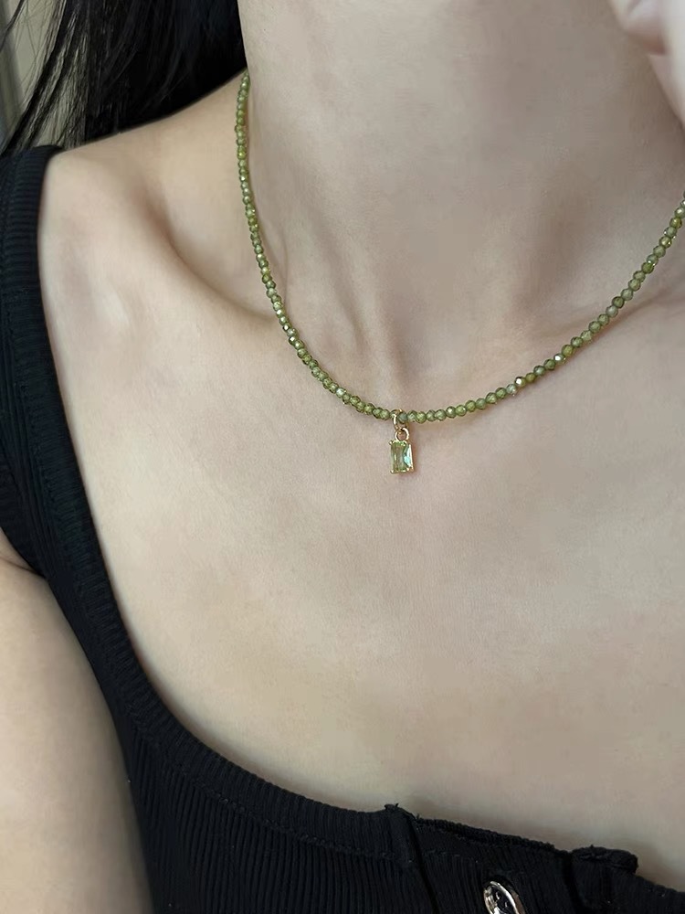 Yuanyou spring summer new mung bean olive cut natural zirconia super flash collarbone chain simple necklace