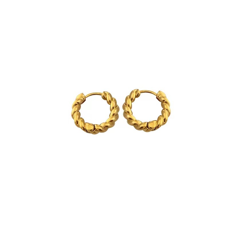 Twisted circle ear clips for women, new gold plain circle earrings