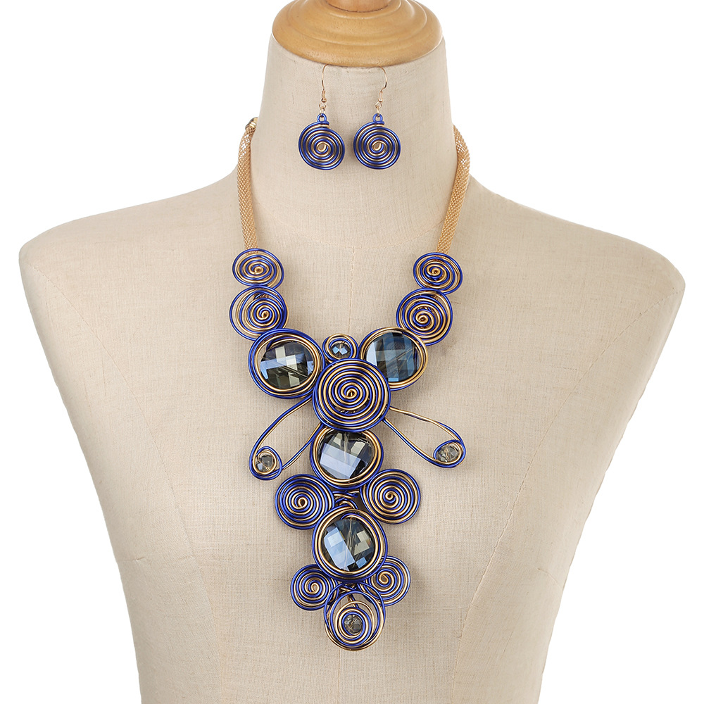 Exaggerated gemstone aluminum wire woven necklace set big brand handmade accessories necklaces
