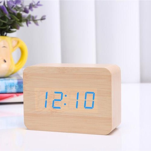 Wooden electronic alarm clock, voice-activated silent clock, LED gift clock, student desktop electronic clock