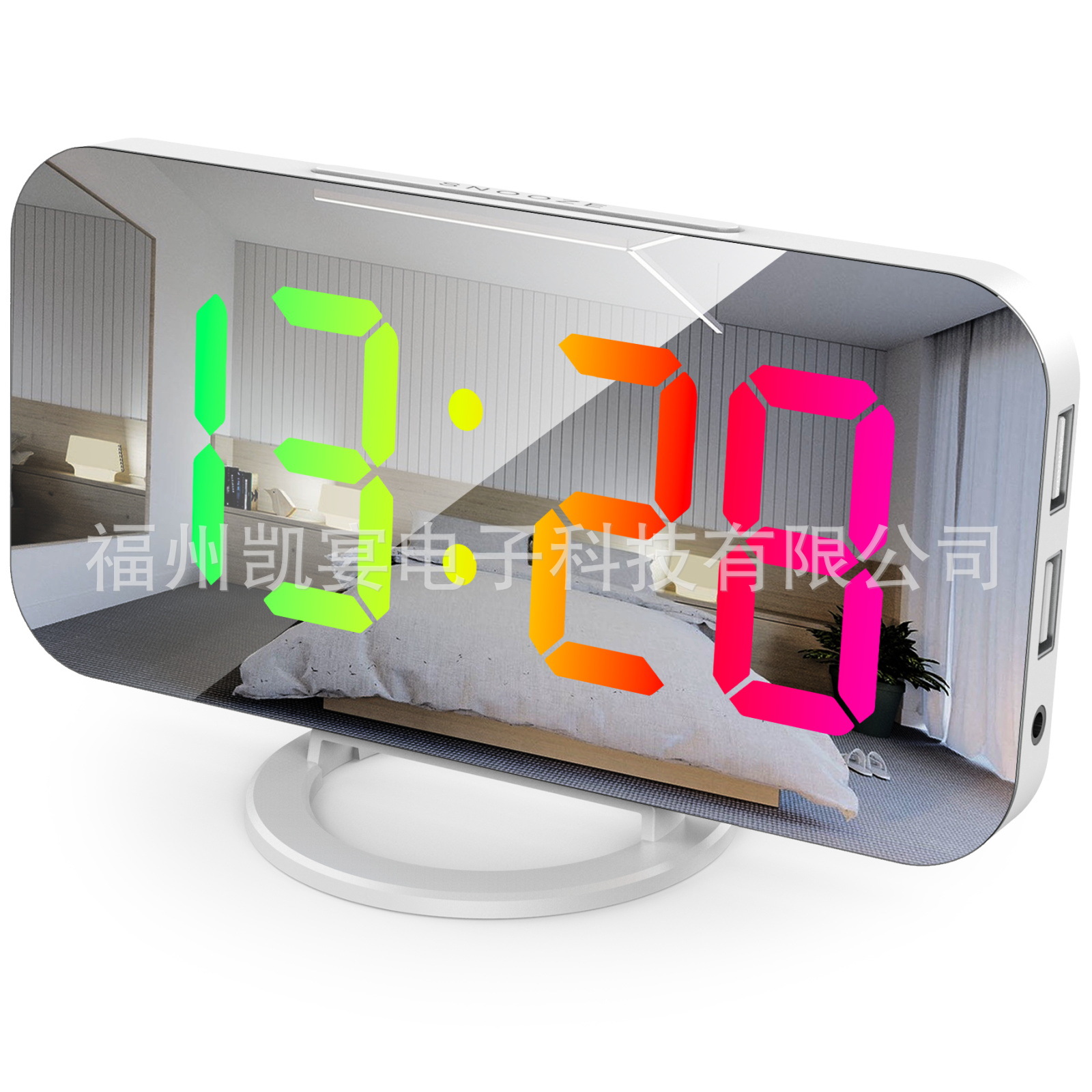New RGB Colorful Large Screen Display Electronic Clock Dual USB Smart Mirror Alarm Clock