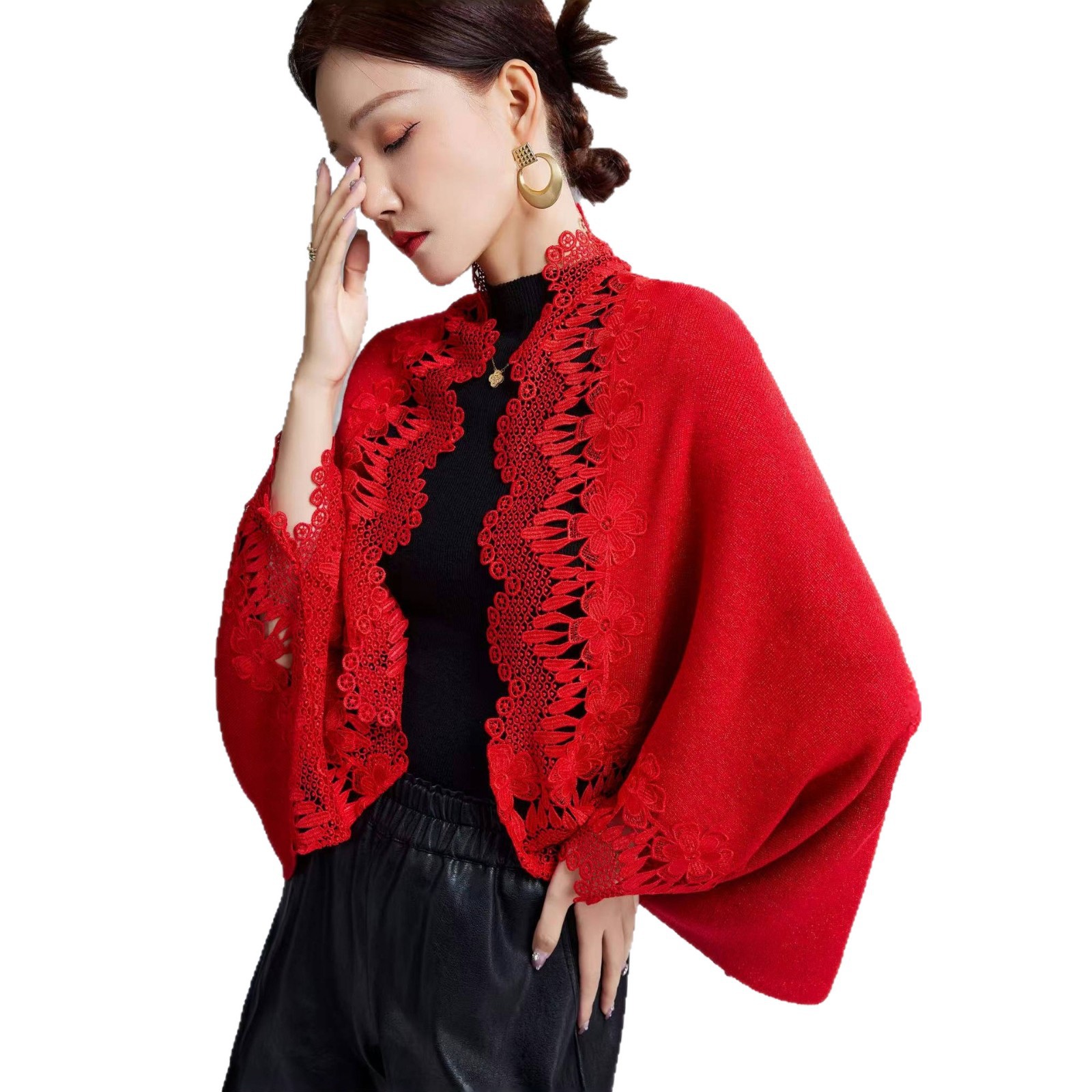 Live Spring Autumn Happy Mother-in-law Heavy Embroidery Cheongsam Outer Wear Wedding Mother Cape Coat Short Shawl
