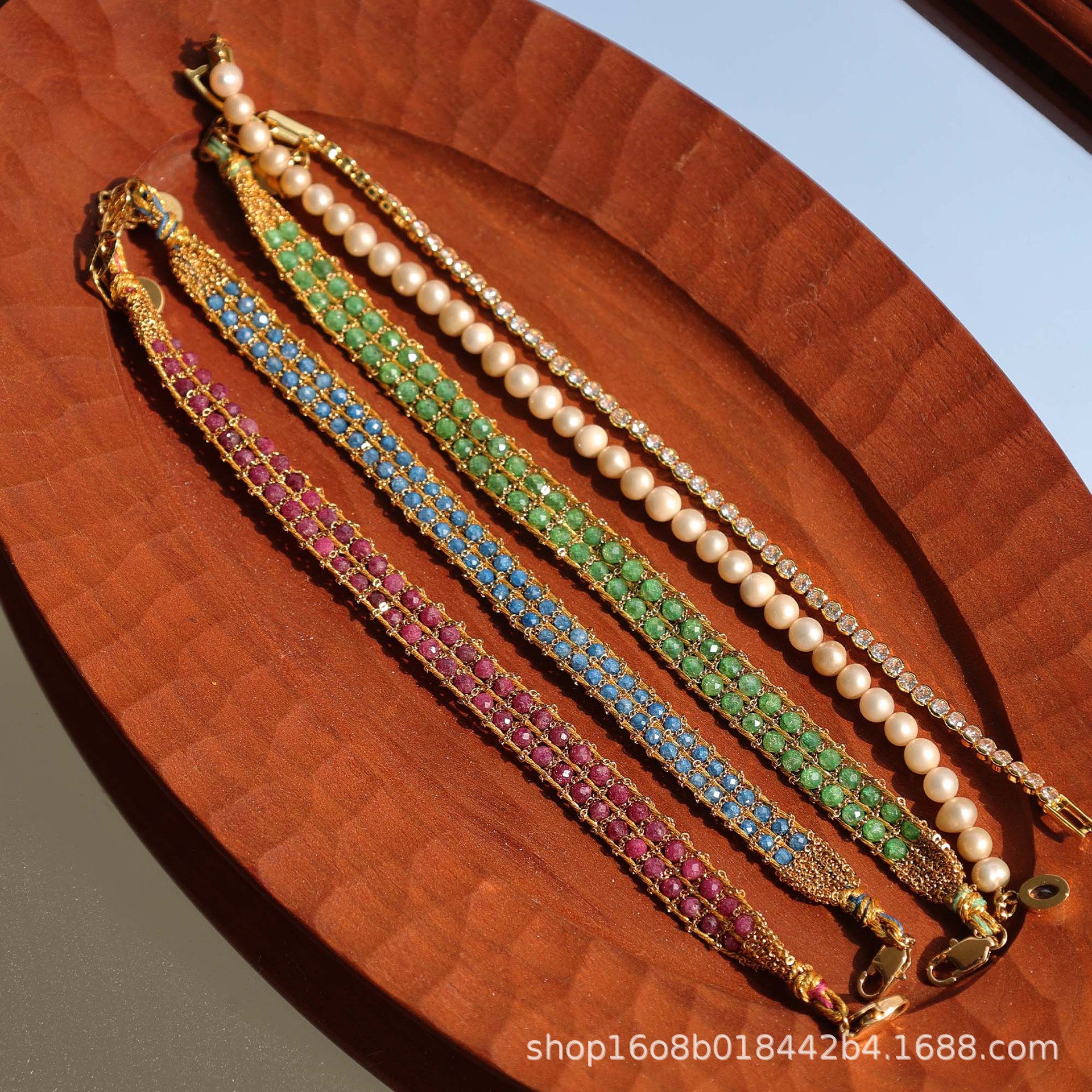 301 South France Vacation Grass Heavy Weave Bracelet Full Color Gem Plated 24 Workshop Works Few Y1-13