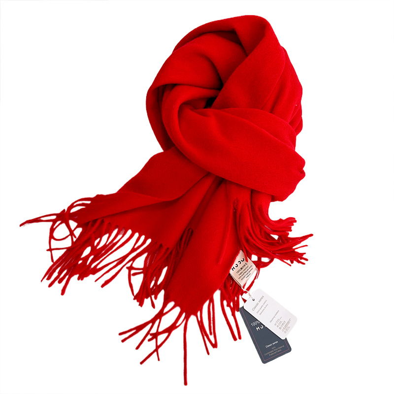 100% wool scarf women winter thick 2024 new camel color shawl birthday new year gift