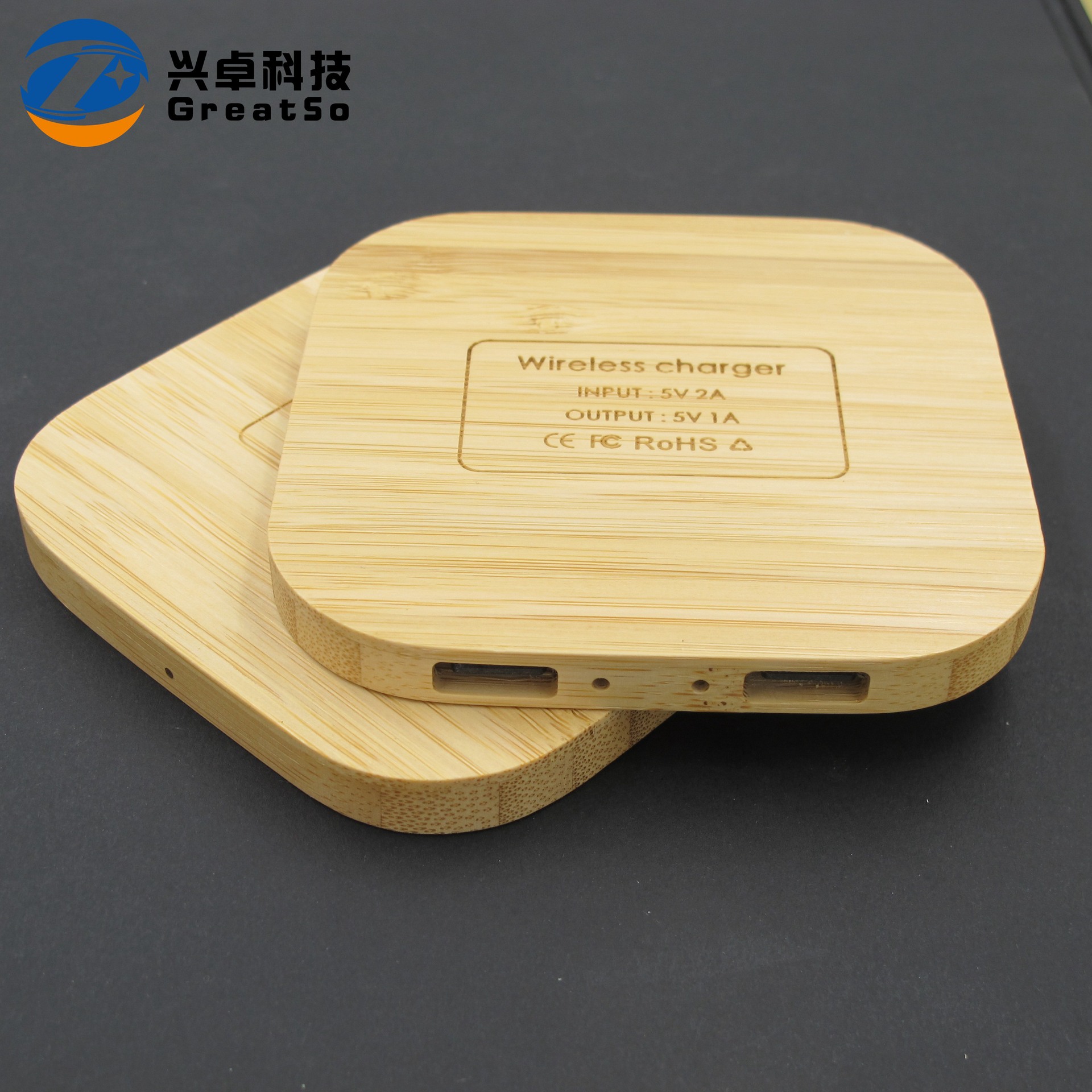 New bamboo wood wireless charger dual USB bamboo wireless charger custom
