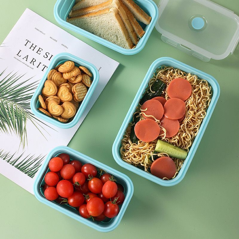 Food-grade folding silicone storage box, microwaveable lunch box, portable sealed meal box