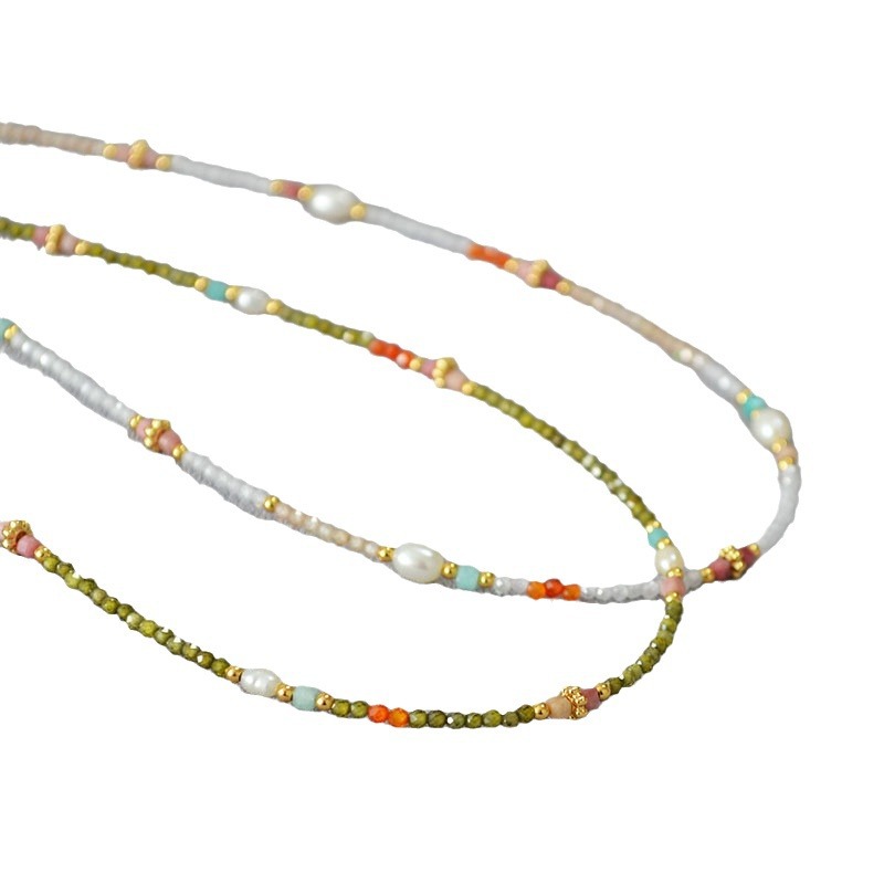 Japanese-Korean transparent texture zirconium pearl string simple ultra-fine necklace锁骨链 for women