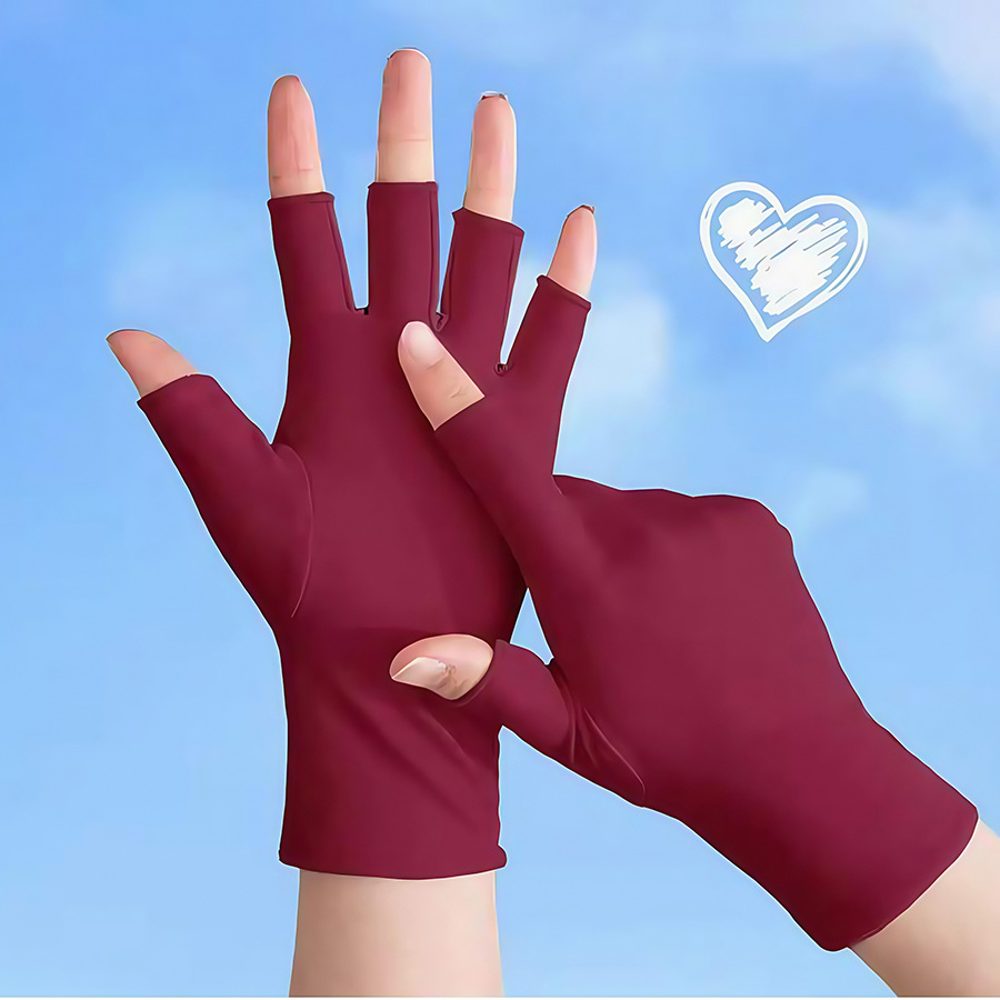 Sunscreen Gloves for Men and Women Thin Ice Silk Breathable Driving Riding Fishing Half Finger Tea Picking Nail Art Leakage 25 Fingers
