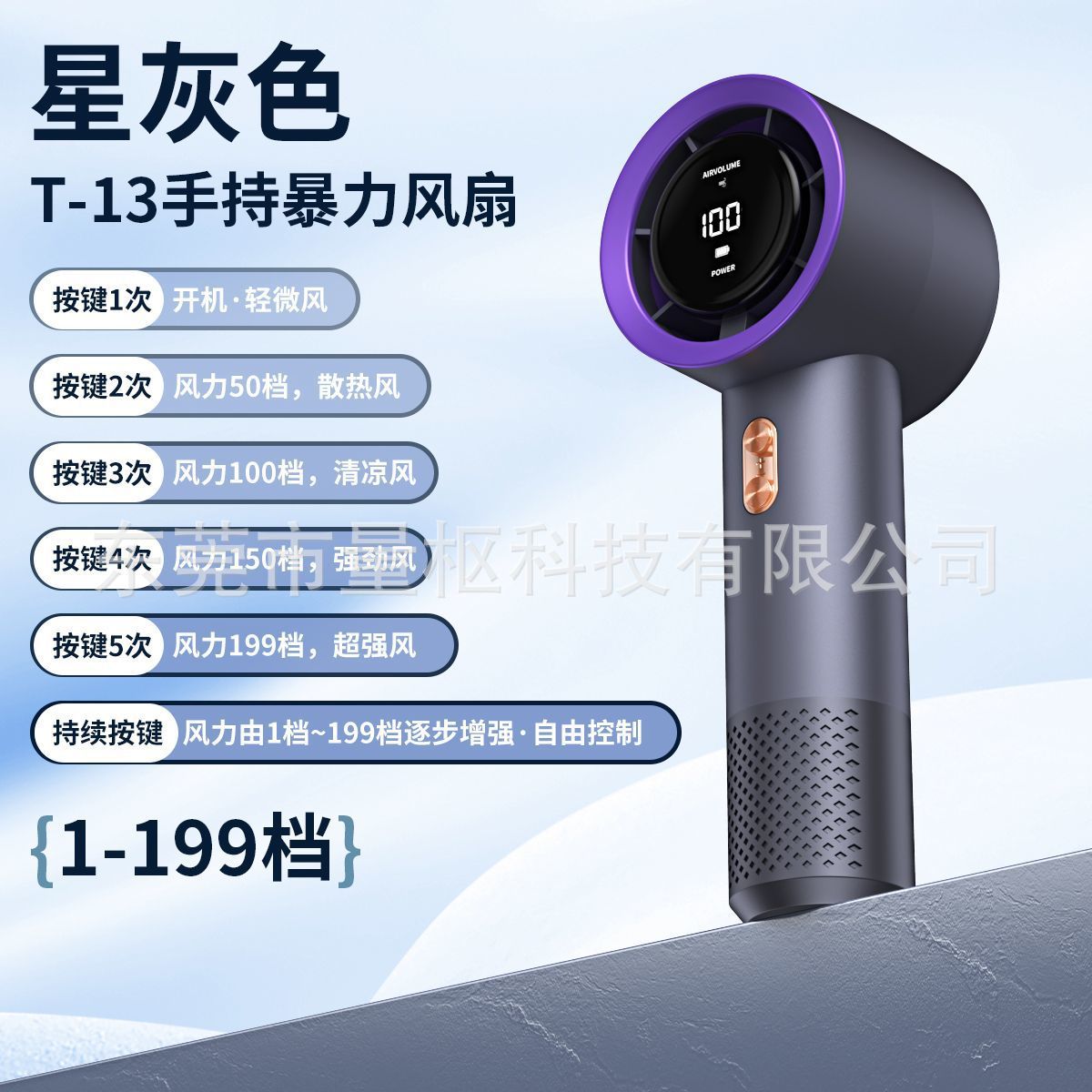 New 199 Gear High Speed Violent Handheld USB Charging Mini Portable Fan Digital Display Turbo Small Fan