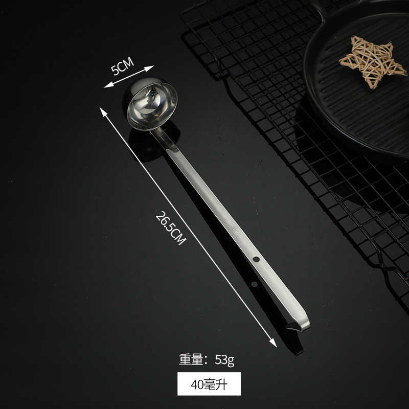 Stainless steel with hook measuring spoon long handle with scale gram spoon milk tea measuring spoon ounce juice spoon quantitative soup spoon