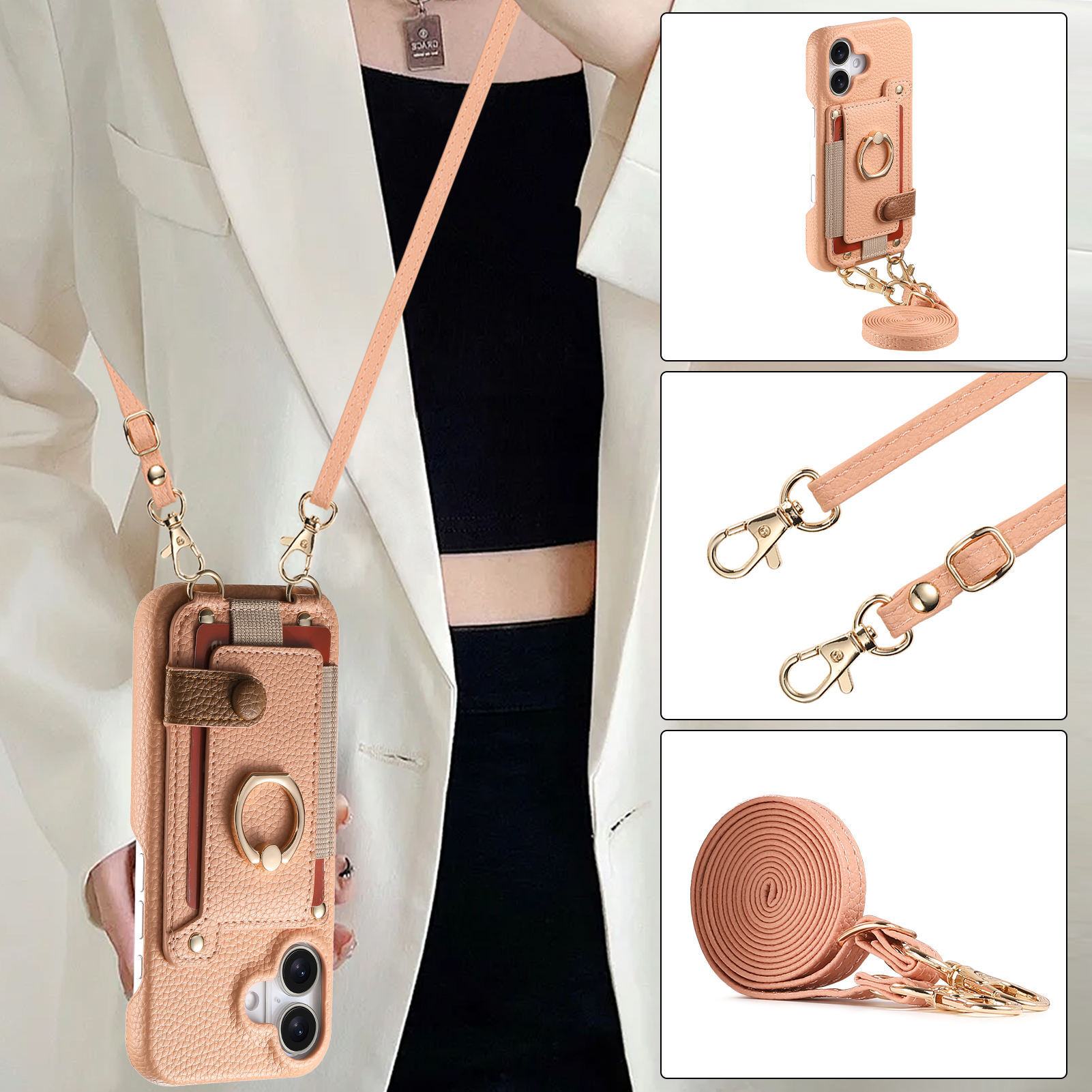 For Apple 18 crossbody phone case long lanyard card slot storage iPhone18 phone leather case 12 anti-drop case 11
