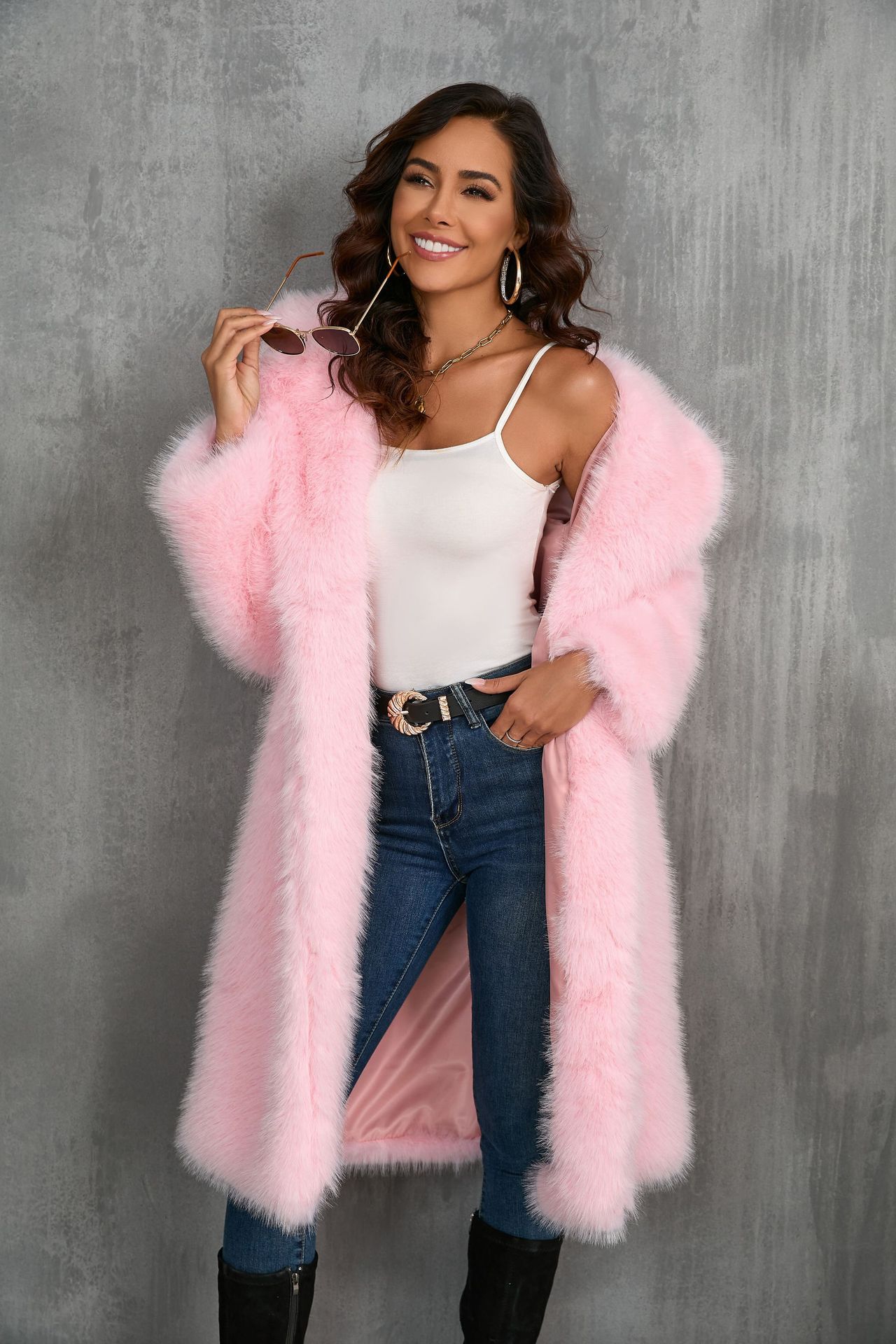 New autumn/winter imitation fox thickened long suit collar faux fur coat medium-long plush fur coat