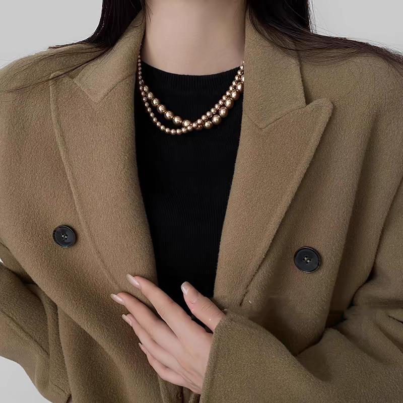 Swarovski Champagne Color Pearl Necklace for Women, Small Clavicle Chain, Sweater Chain, Neck Chain Elegant