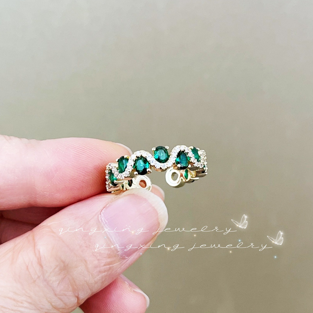Luxury Colorful Ring Red Corundum Spinel Zirconia Alexandrite Open Ring