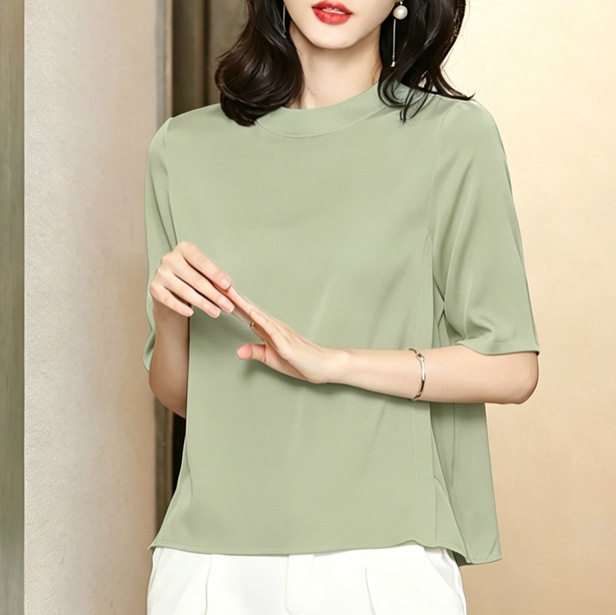 2026 Summer New S311 Half Sleeve Blouse 19 Momme Silk Stretch Satin Five-Quarter Sleeve Shirt Women