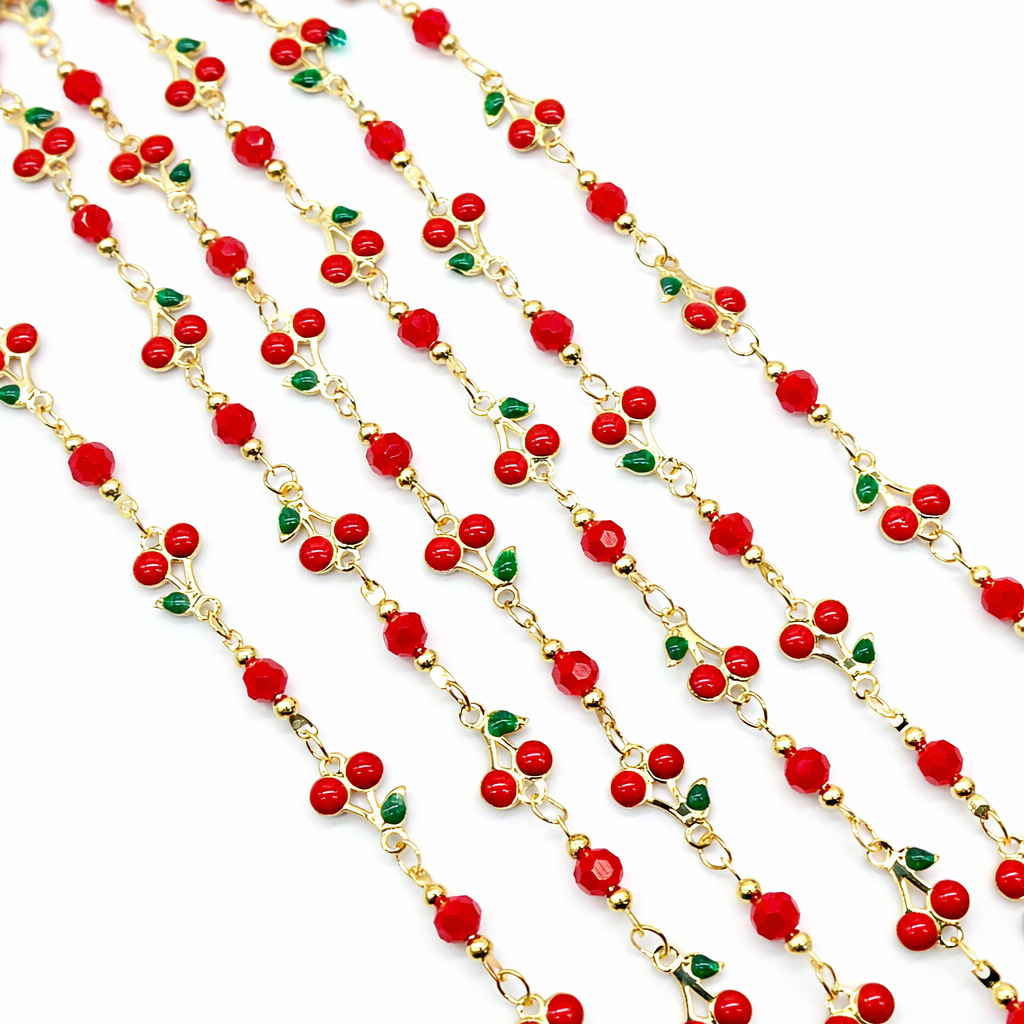 Sweet Fruit Red Cherry Double-Sided Oil-Drop Chain DIY Bracelet Necklace Collarbone Chain Tassel Accessories