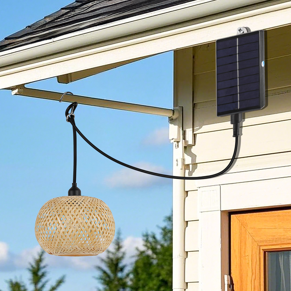 2025 new solar bamboo woven light outdoor garden Chinese style small lantern rattan woven light garden decoration hanging light