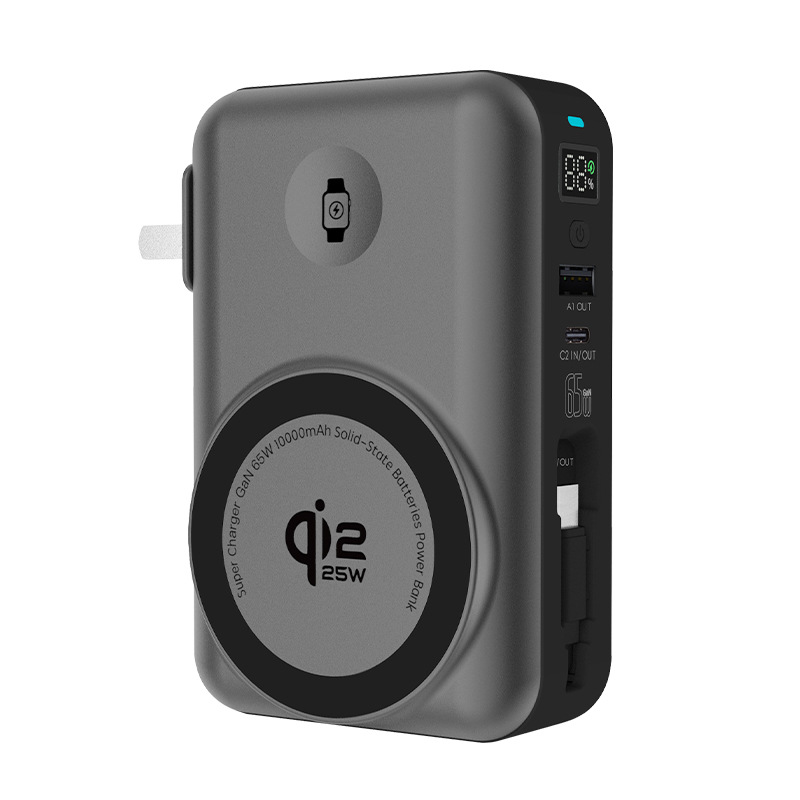 qi2.2 semi-solid 65W fast charge magnetic wireless charging bank retractable cable laptop power bank