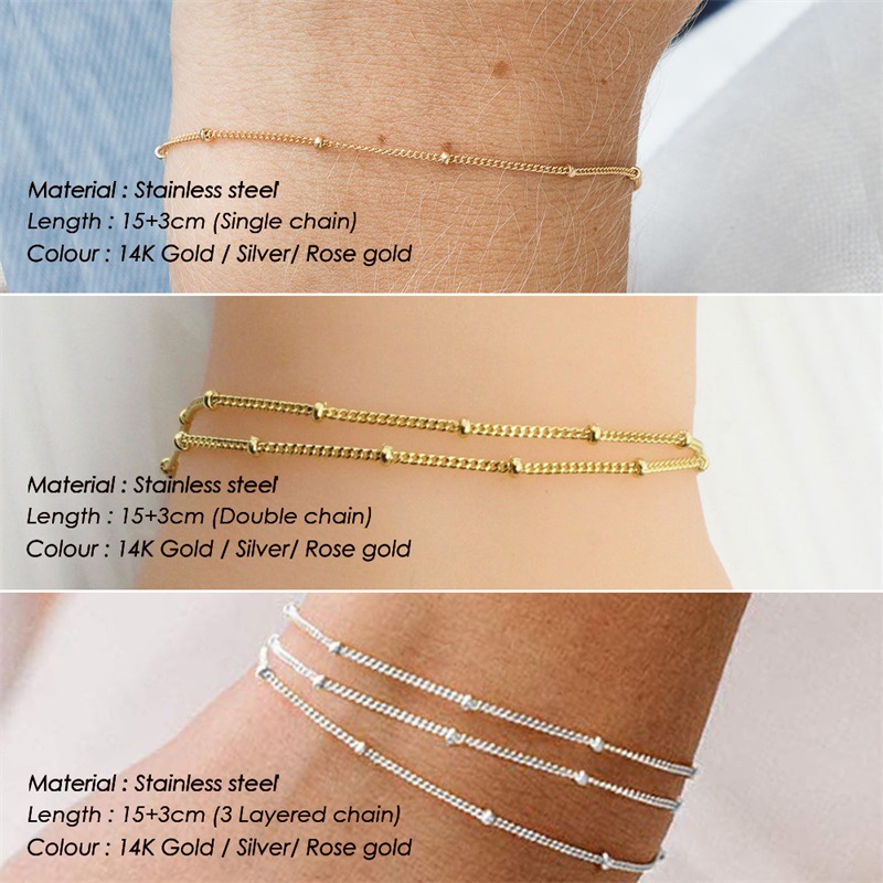 eManco Simple Women's Bracelet Multi-Layer Bead Chain Bracelet Stainless Steel Gold Plated Bracelet Hand Jewelry Distribution