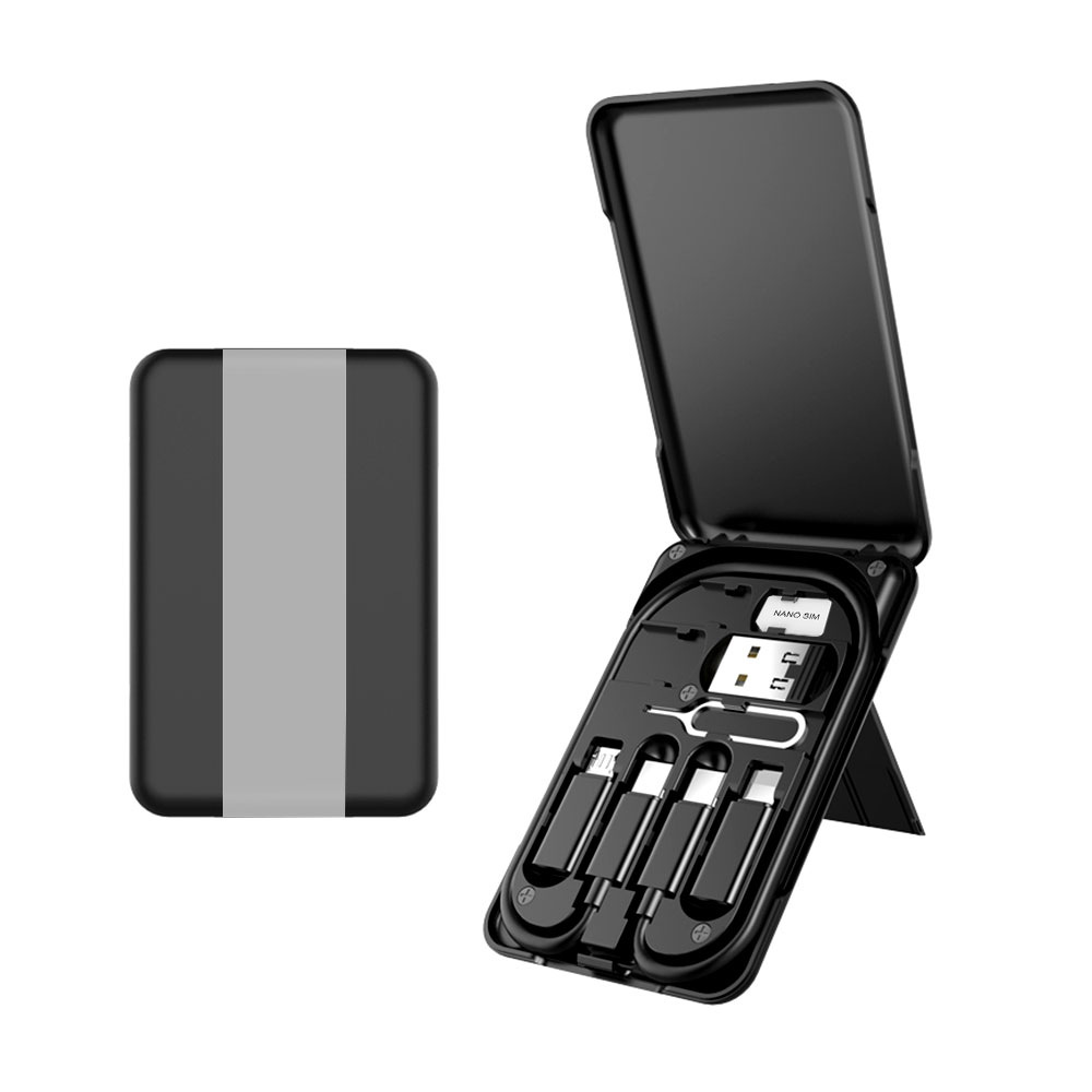 Travel Portable Data Cable Storage Box Organizer Adapter Charging Cable with Phone Stand Function Fast Charging