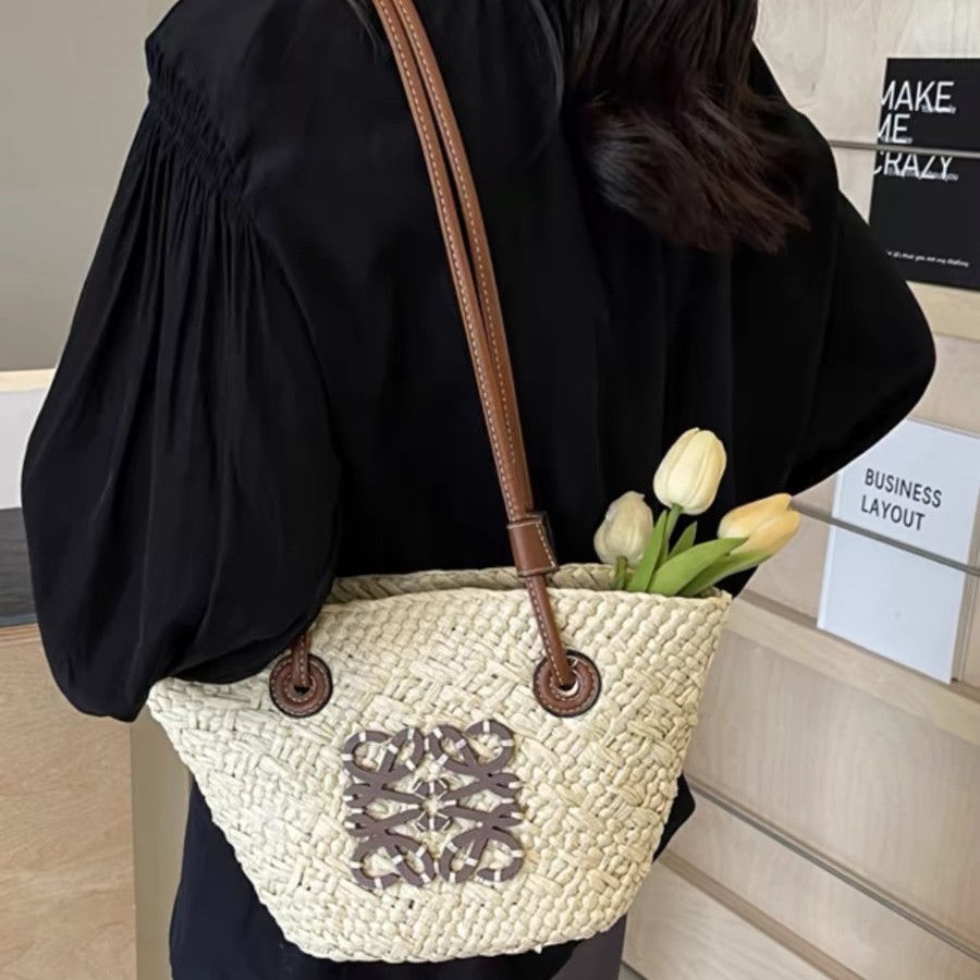 Luo's straw bag women's handmade woven bag 2024 new woven bag tote bag seaside vacation handbag