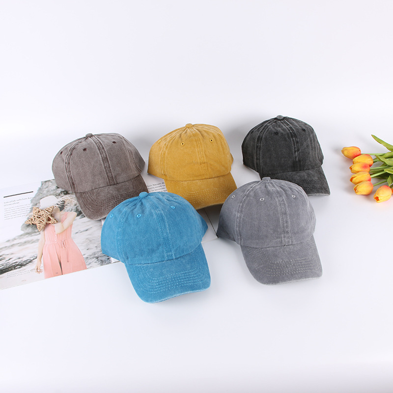 Coated Washed Baseball Cap Solid Visor Hat for Women Sunshade Distressed Denim Baseball Cap