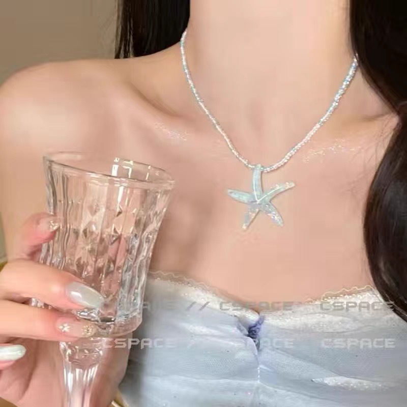 Seaside resort style natural shell bead adjustable necklace hand-woven rope sweet style collarbone chain