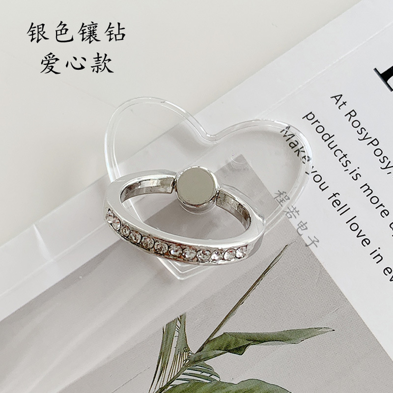 Silver Rhinestone Ring Stand Metal Ring Electroplated White Steel Half Circle Diamond Transparent Phone Stand Diamond Ring Stand