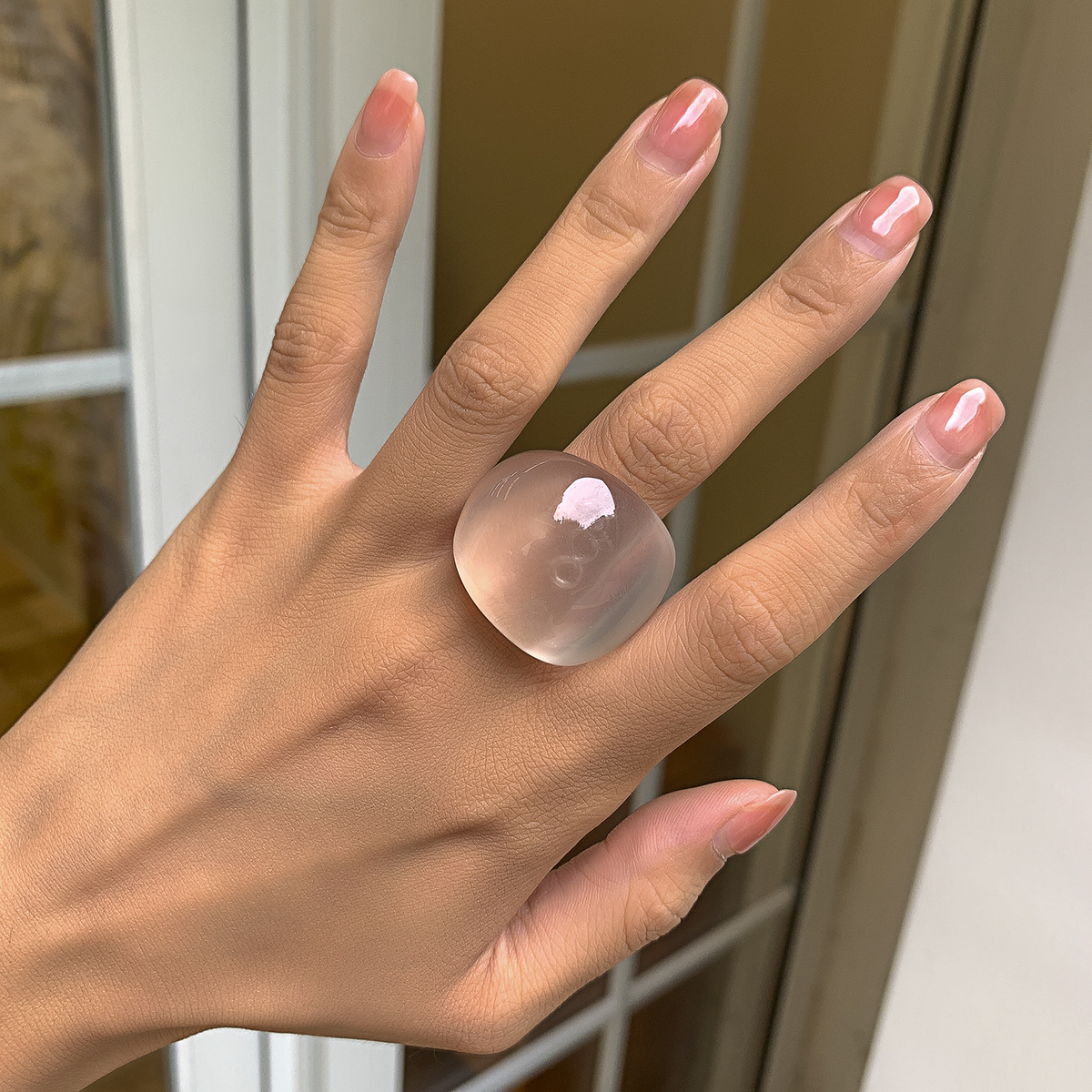 Exaggerated candy color acrylic plain circle ring exaggerated geometric ring hand ornament for women