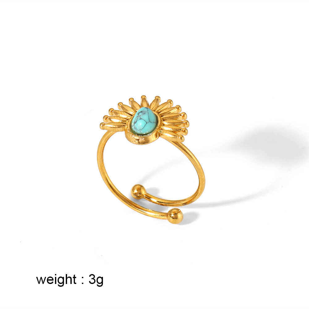 Wind turquoise ring women open ring 18k gold plated stainless steel ring finger ring