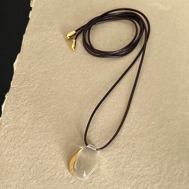 Dong Jie white crystal earrings and necklace, elegant drop pendant, delicate sweater chain