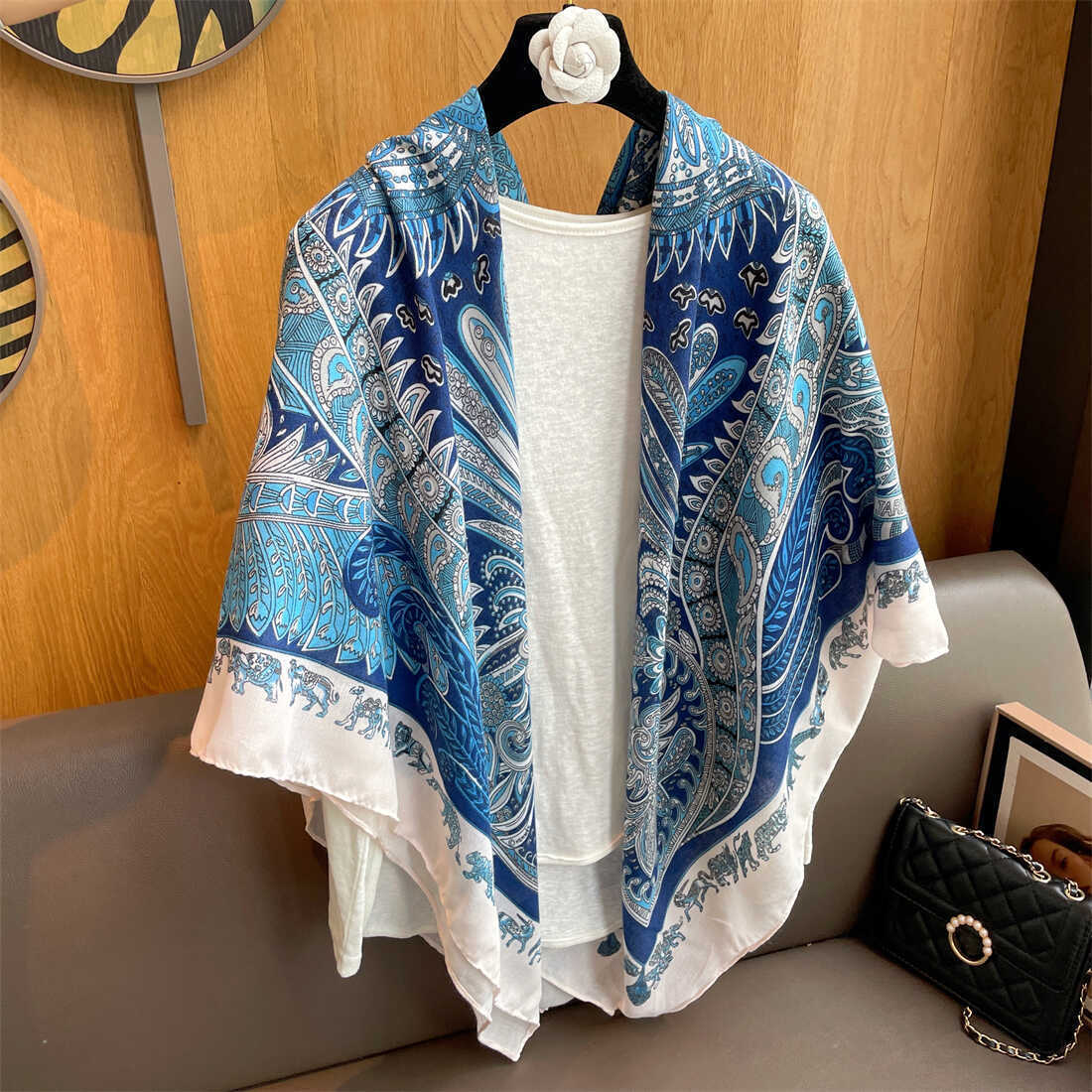 130cm cotton-linen large square scarf for women, summer air-conditioned room outer layer large shawl, spring and autumn thin new sunscreen scarf