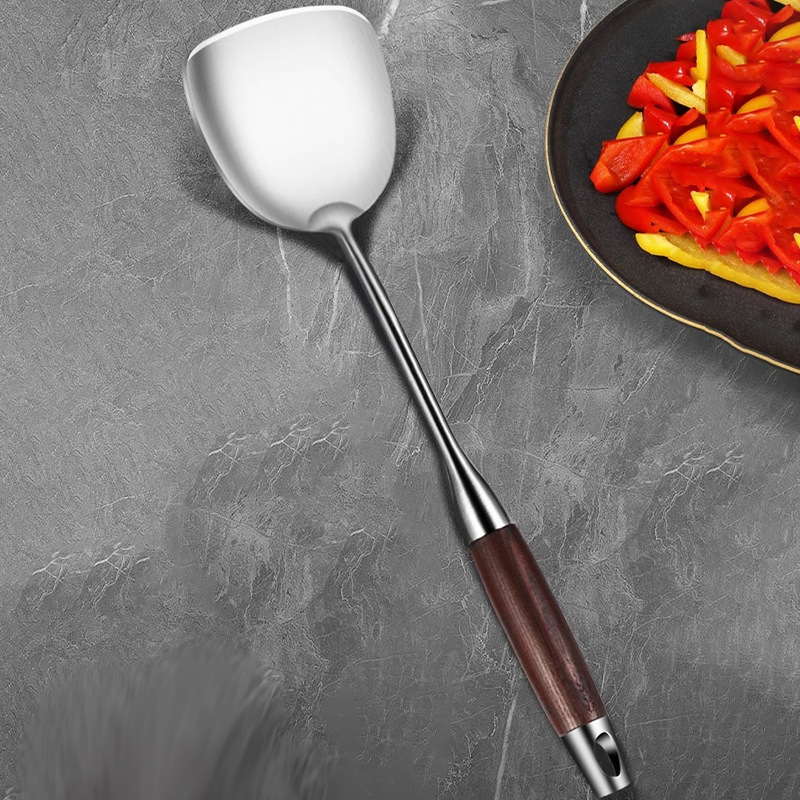 Stainless Steel Kitchen Utensils Set Spatula Soup Spoon Slotted Spoon Home Use Black Ebony Handle Frying Spatula Thickened Iron Spatula Frying Spoon