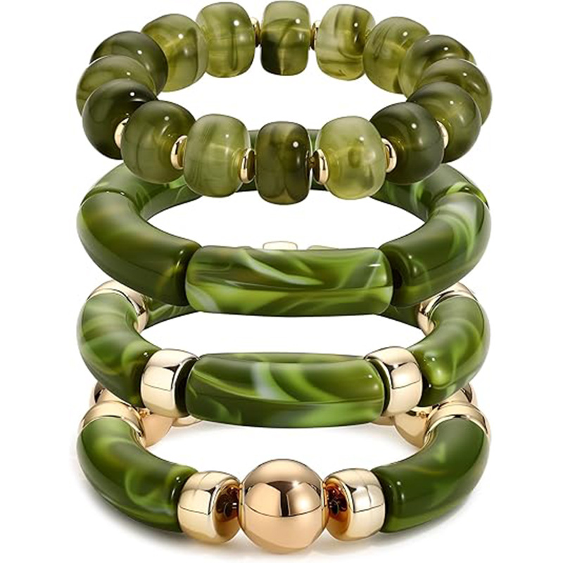 Acrylic Curved Tube Bracelet Marble Pattern Curved Bamboo Tube Elastic Bracelet Exaggerated Hand Jewelry