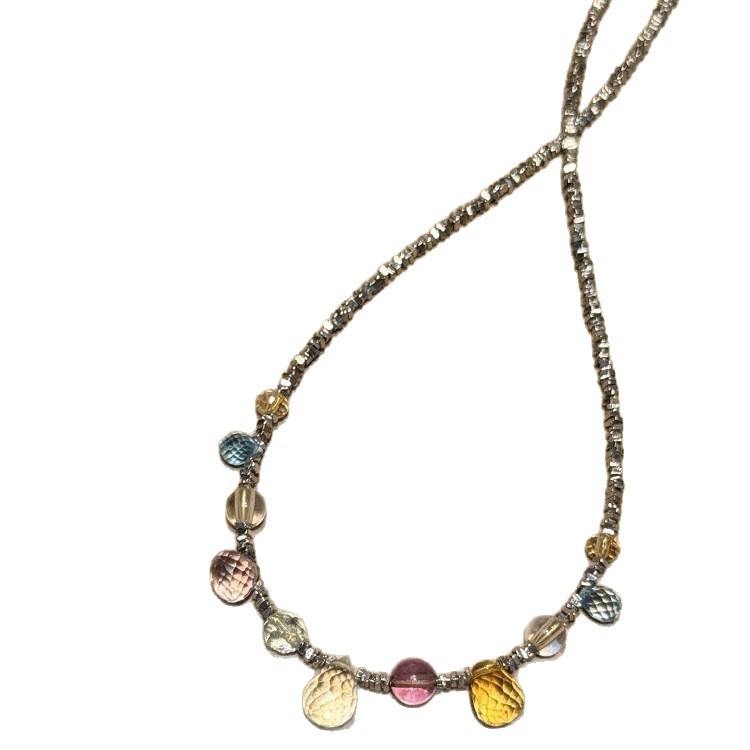 2026 spring summer new candy natural amethyst citrine topaz crushed silver niche necklace