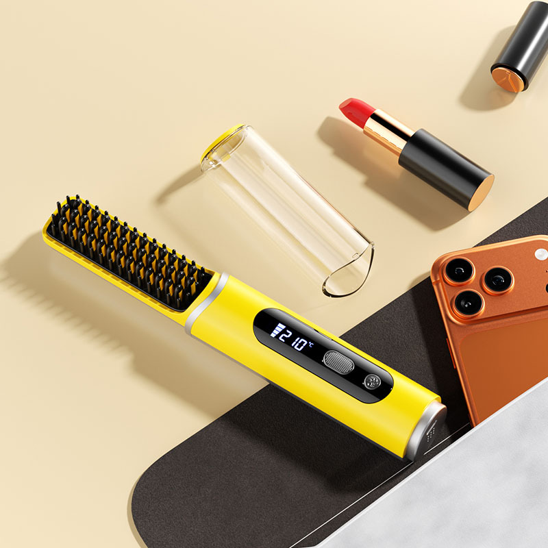 New wireless rechargeable straightening comb mini compact portable straightener negative ion non-damaging cool air comb