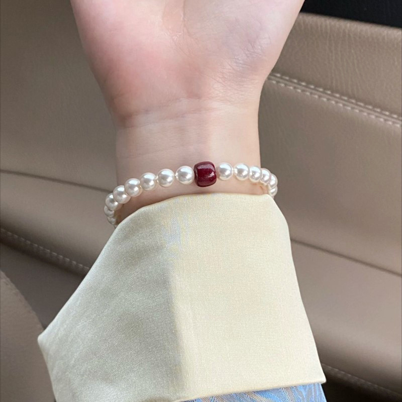 Natural freshwater pearl cinnabar bead bracelet women's purple gold sand whitening layered bracelet