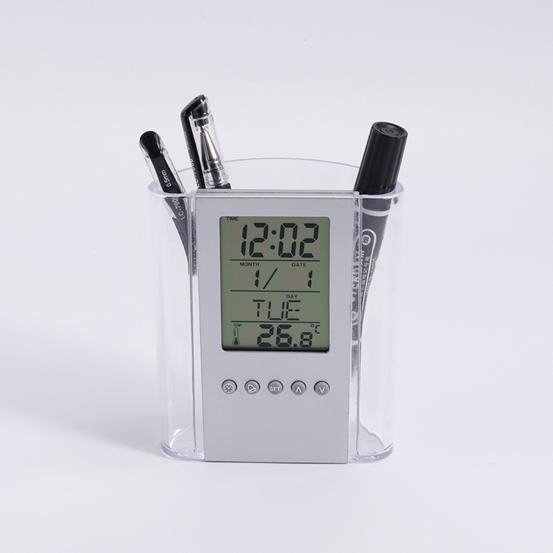 New perpetual calendar transparent pen holder multifunctional alarm clock student special electronic alarm clock children alarm clock