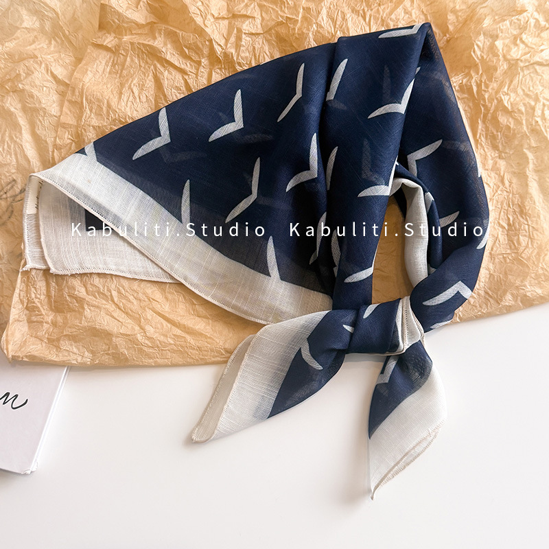 Spring/summer/autumn cotton linen square scarf cartoon dog head scarf multifunctional outdoor neck protection sun protection scarf