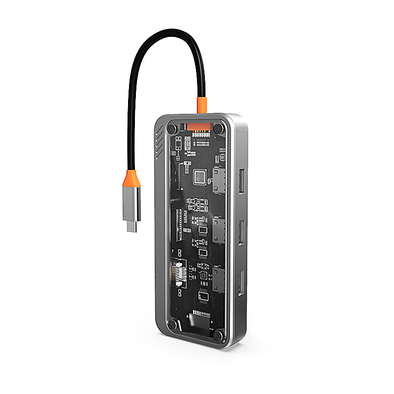 Transparent Type-C expansion dock USB hub集线器 network port USB expander multifunctional notebook docking station