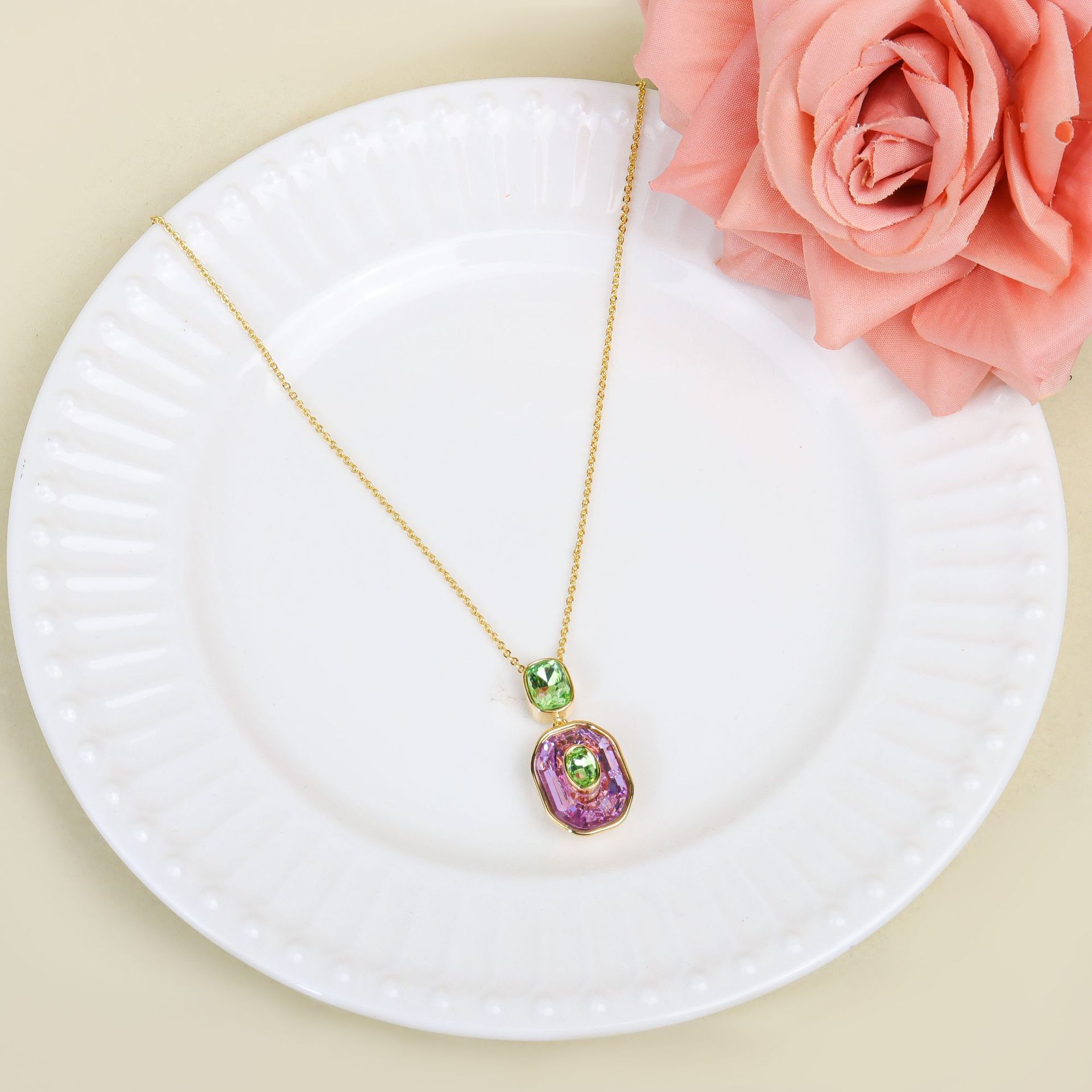Fresh and sparkling crystal micro-set super shiny bracelet necklace design element set for women