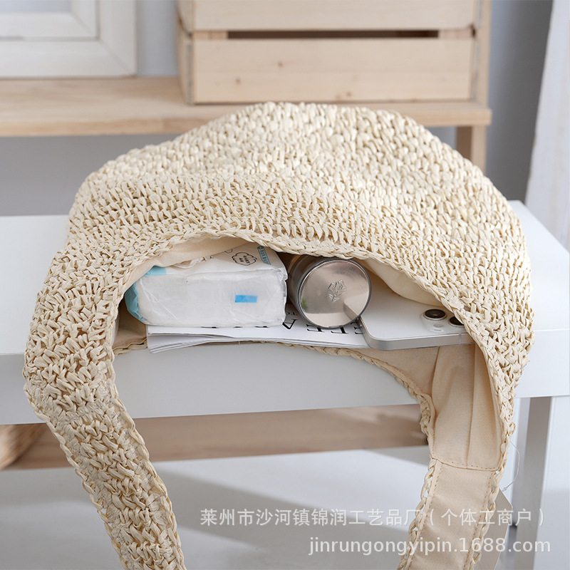 Woven bag for women, summer hollow straw woven bag, woven bucket bag, large capacity beach vacation style shoulder tote bag