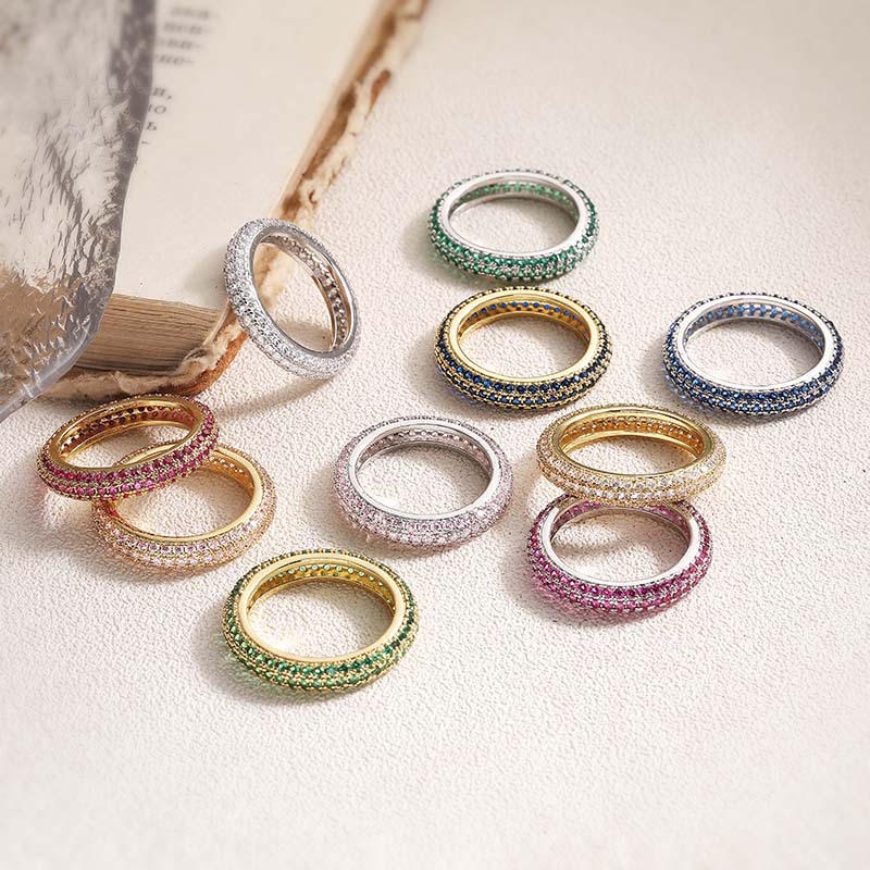 Copper Micro-Set Colorful Diamond Size 6-8 Round Ring Unique Row Diamond Circle Ladies Layered Ring