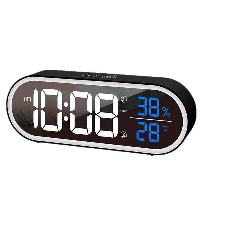 Mirror digital display alarm clock temperature and humidity meter luminous LED table clock smart music clock student dedicated alarm clock