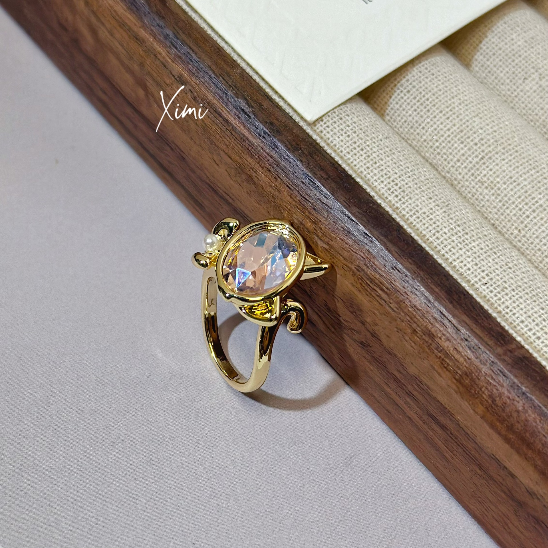 New Rhinestone Crystal Cat Open Ring for Women Band Exquisite Cute Hand Jewelry Fine