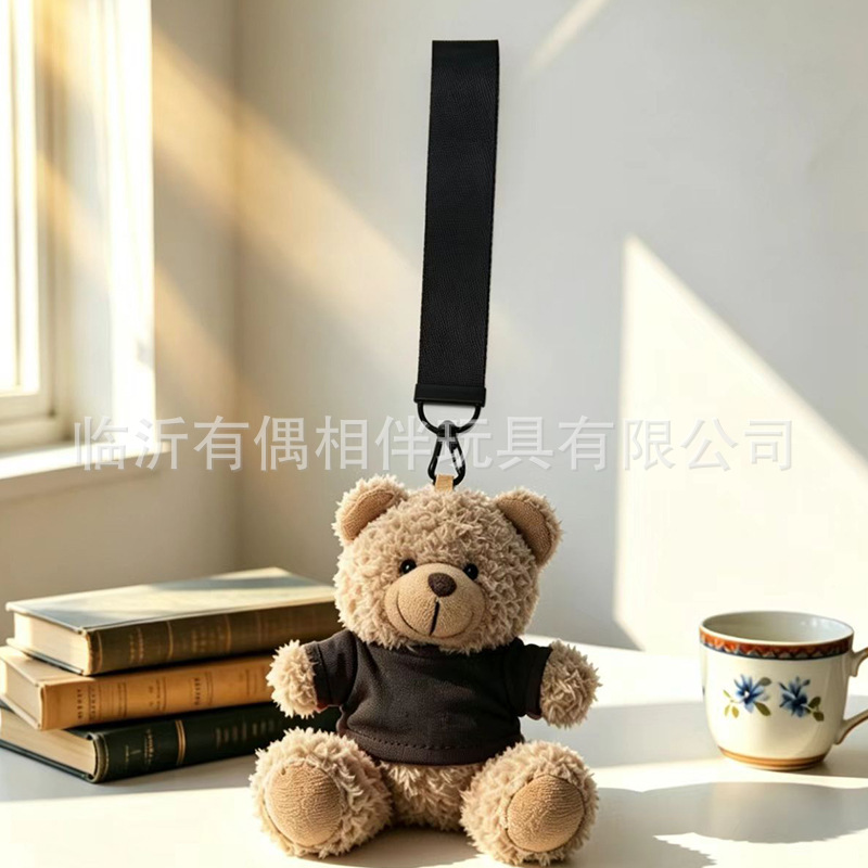 Teddy bear pendant custom woven lanyard print LOGO bear keychain plush toy backpack charm souvenir